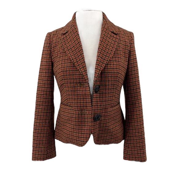Vintage Talbots Wool Houndstooth Pattern Button Down blazer Brown Cotton size 6 - Picture 5 of 11